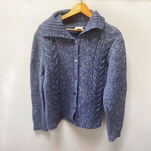 L.L. Bean Women's Button-Up Wool‎ Cable Knit Cardigan Sweater Medium Blue